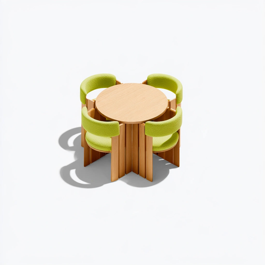 Eetkamerset met tafel en stoelen van hout, kleur naturelbruin