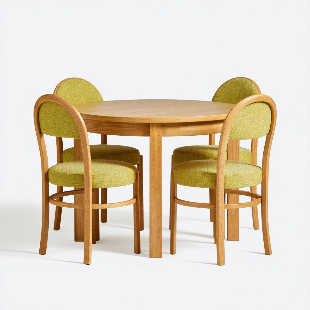 Eetkamerset met tafel en stoelen van hout, kleur naturelbruin