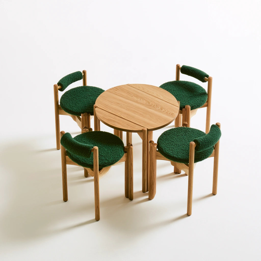 Eetkamerset met tafel en stoelen van hout, kleur naturelbruin