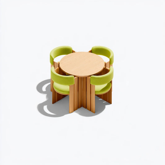 Eetkamerset met tafel en stoelen van hout, kleur naturelbruin