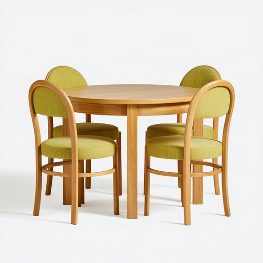 Eetkamerset met tafel en stoelen van hout, kleur naturelbruin